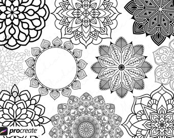 Tampons Mandala Procreate | Pochoir mandala | Dessins de tatouage mandala | Lot de tampons mandala procréer | Utilisation commerciale