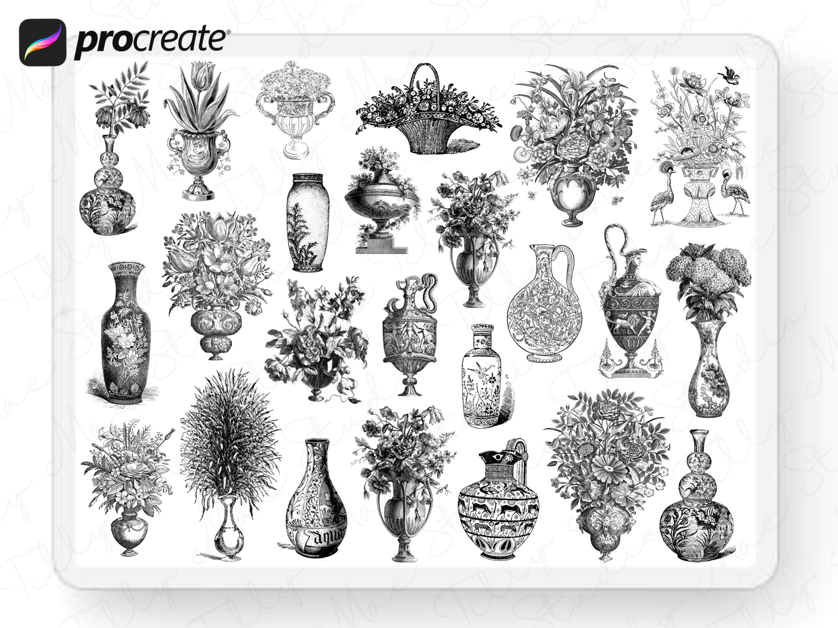 Vintage Floral Procreate Stamp Brushes for Wedding Invitations and ...
