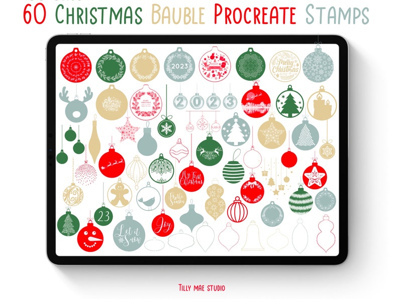 60 Festive Christmas Procreate Stamps: Baubles, Decorations & Holiday ...