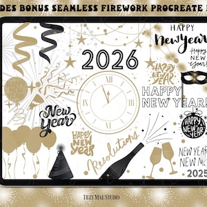 New Year 2026 Procreate Stamps, Firework Brush (Digital Download)