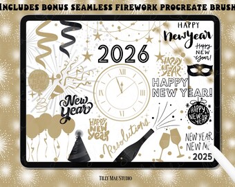 New Year 2026 Procreate Stamps, Firework Brush (Digital Download)