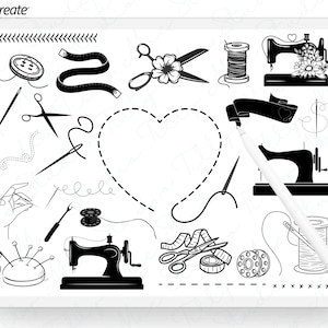Seamstress Procreate Stempel-Set: Digitale Nähmaschinen-Bürste für künstlerische Stiche und Basteldesigns