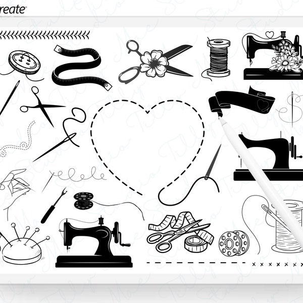 Procreate Sewing Stamps Procreate Sewing Procreate Brushes Sewing Machine Procreate Stamp Set Seamstress Procreate Stamps