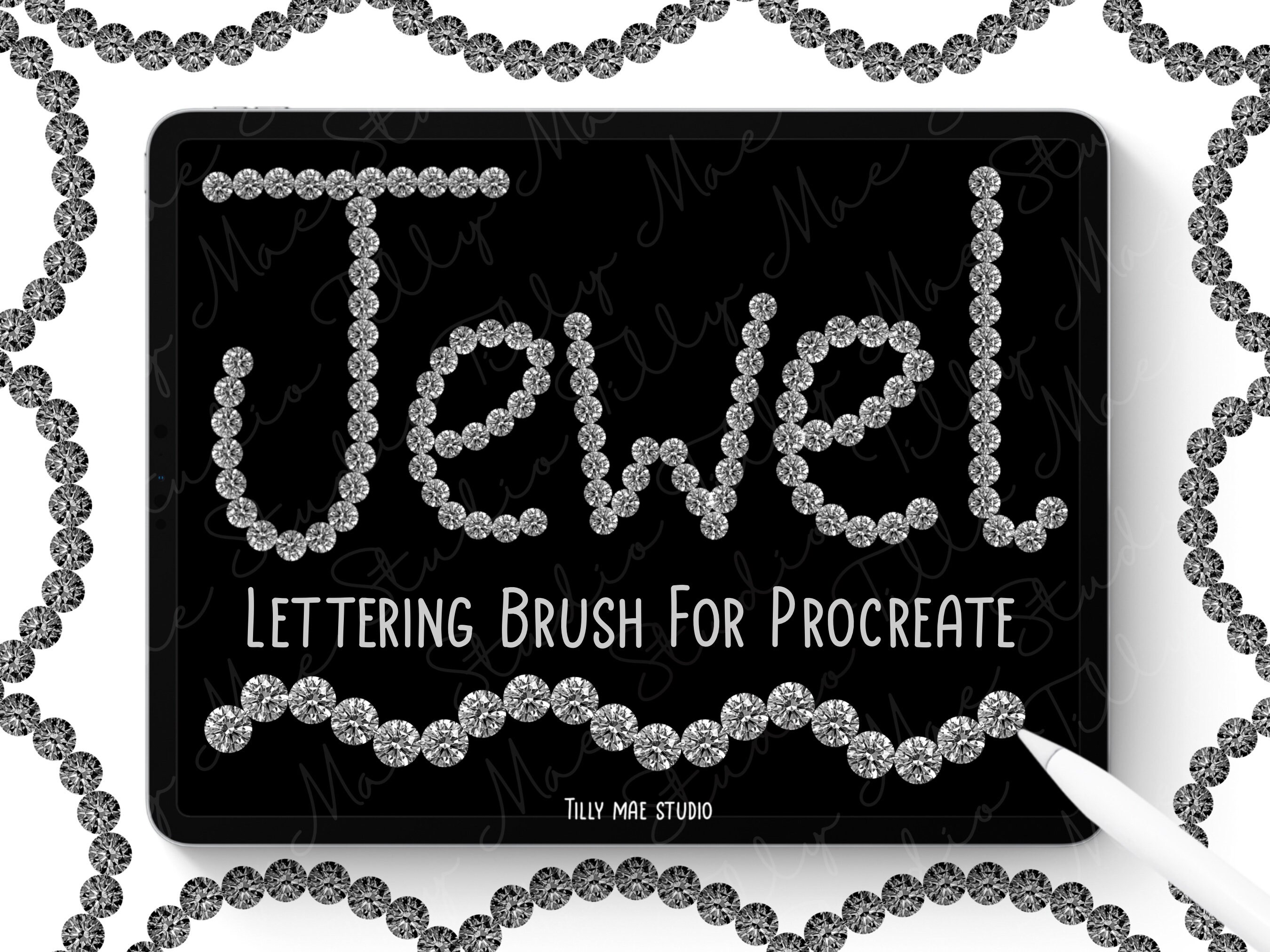 Pincel de lettering Procreate Diamond Jewel – efecto de gema realista para caligrafía en iPad