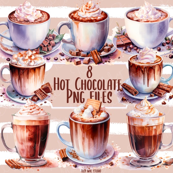 Watercolor Hot Chocolate Clipart Hot Chocolate Clipart Christmas Hot Cocoa PNG Cocoa Pods Watercolor Christmas png Digital Download