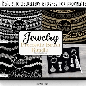 Paquete de pinceles para joyería Procreate, sellos Procreate, joyas de cristal, perlas, cadenas, pincel para sellos Procreate de perlas