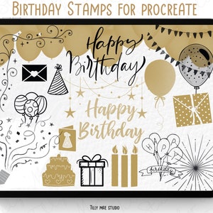 Lot de tampons numériques pour les anniversaires : procréez des pinceaux et des motifs festifs pour la fabrication de cartes