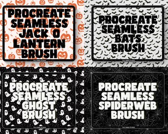 Procreate Halloween Brushes | Seamless Bat, Ghost, Spiderweb & Pumpkin Brush Set of 4
