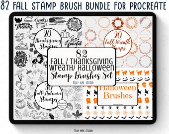 Fall Halloween Thanksgiving Procreate Stamps | 80 Stamp Brush Set for Autumn Art & Design