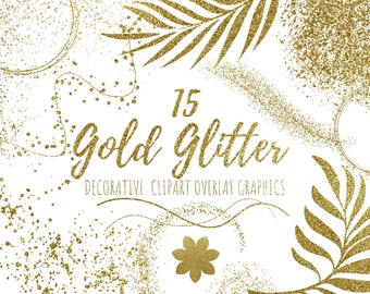 Gold Glitter Clipart Overlays | Sparkle Confetti Digital Set (Digital Download)