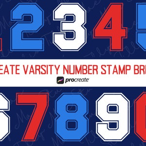Varsity Procreate-penselen: cijferstempels, belettering en kleurenpalet voor digitale kunst