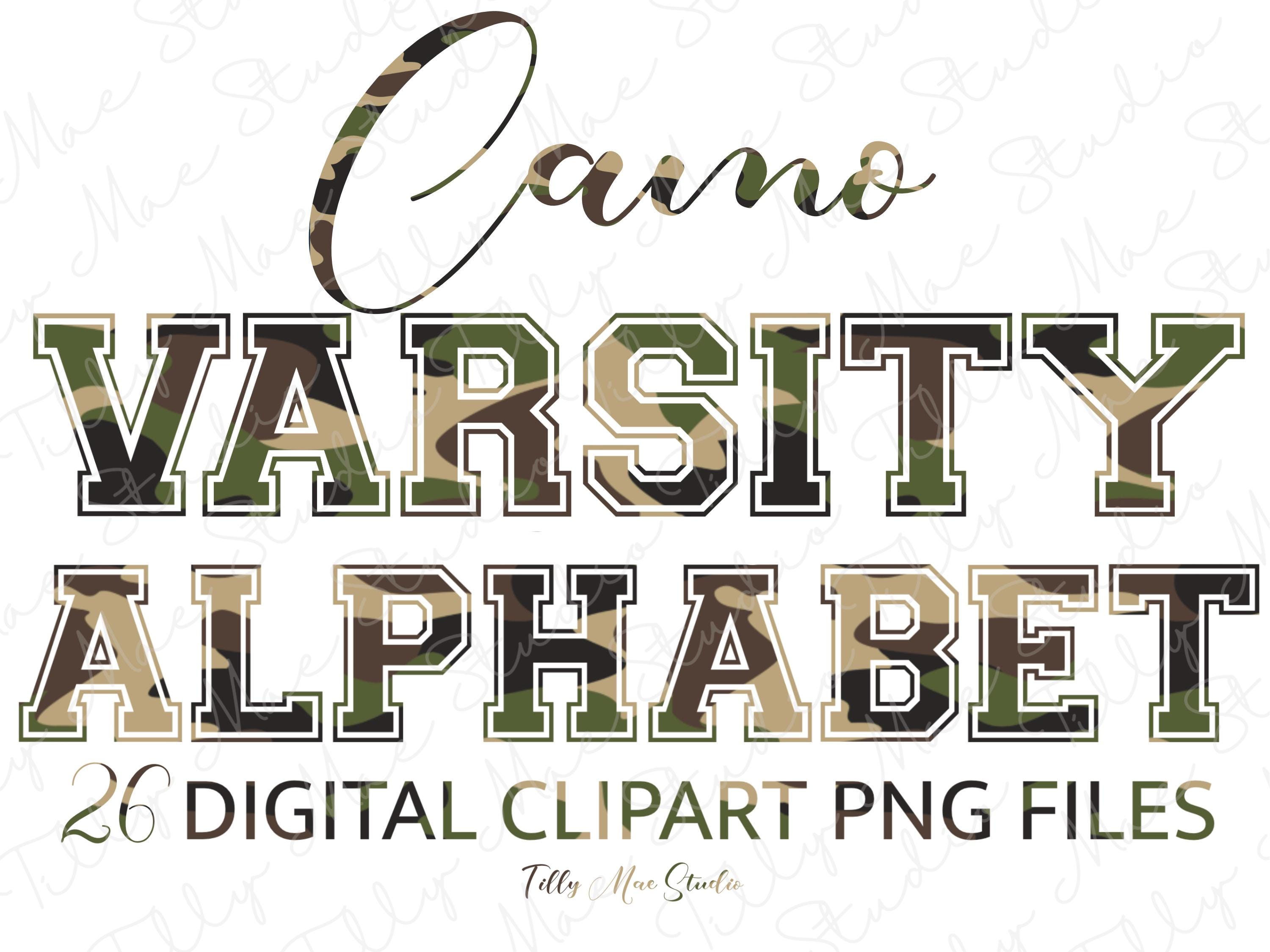 Camo Alphabet PNG Clipart: Varsity Camouflage Letters (Digital Download A-Z)