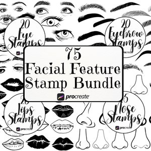 75 Procreate Face Stamps: Portrait Brushes for Eyes, Lips, Nose & Brows - Digital Art Tools