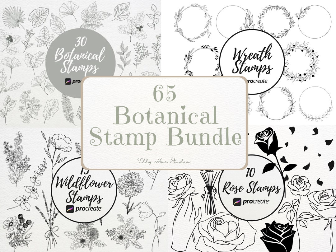 65 Floral Procreate Stamps: Flower, Leaf & Wreath Brushes Bundle for ...