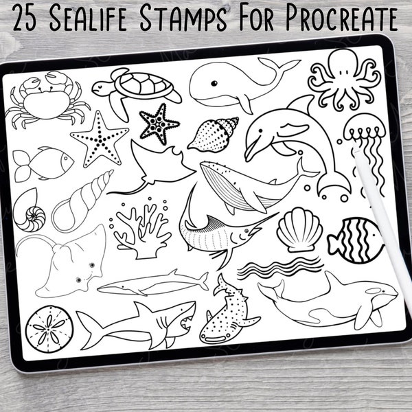 Sealife Procreate Stamps | Ocean Procreate | Sea Creature Procreate Stamp Set | Procreate Ocean Brushset