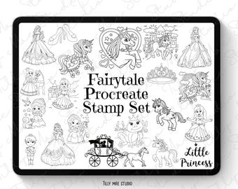 Princess Digital Stamps for Procreate: Kids Coloring Brushes & Painting Set