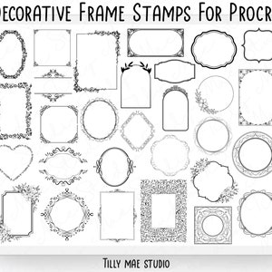 30 eleganckich dekoracyjnych stempli ramek do Procreate: cyfrowe pędzle i kształty do zaproszeń i projektów rzemieślniczych