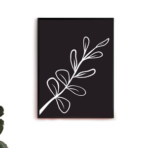 Printable big black and white leaf wall art | Etsy