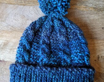 Dark Blue and Green Chunky Knitted Hat