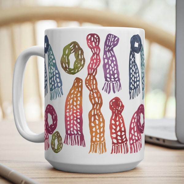 Crochet Mug, Crochet Scarfs, Cute Mugs, Gifts for Crocheters, Scarf Lover Gift, Scarf Mug, Mug Gift, Secret Santa Gift for Colleague, TeaCup