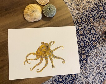 Blue Ringed Octopus original watercolour painting A4