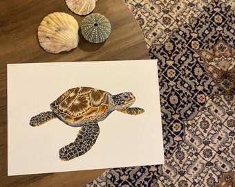 Green Sea Turtle original watercolour painting A4