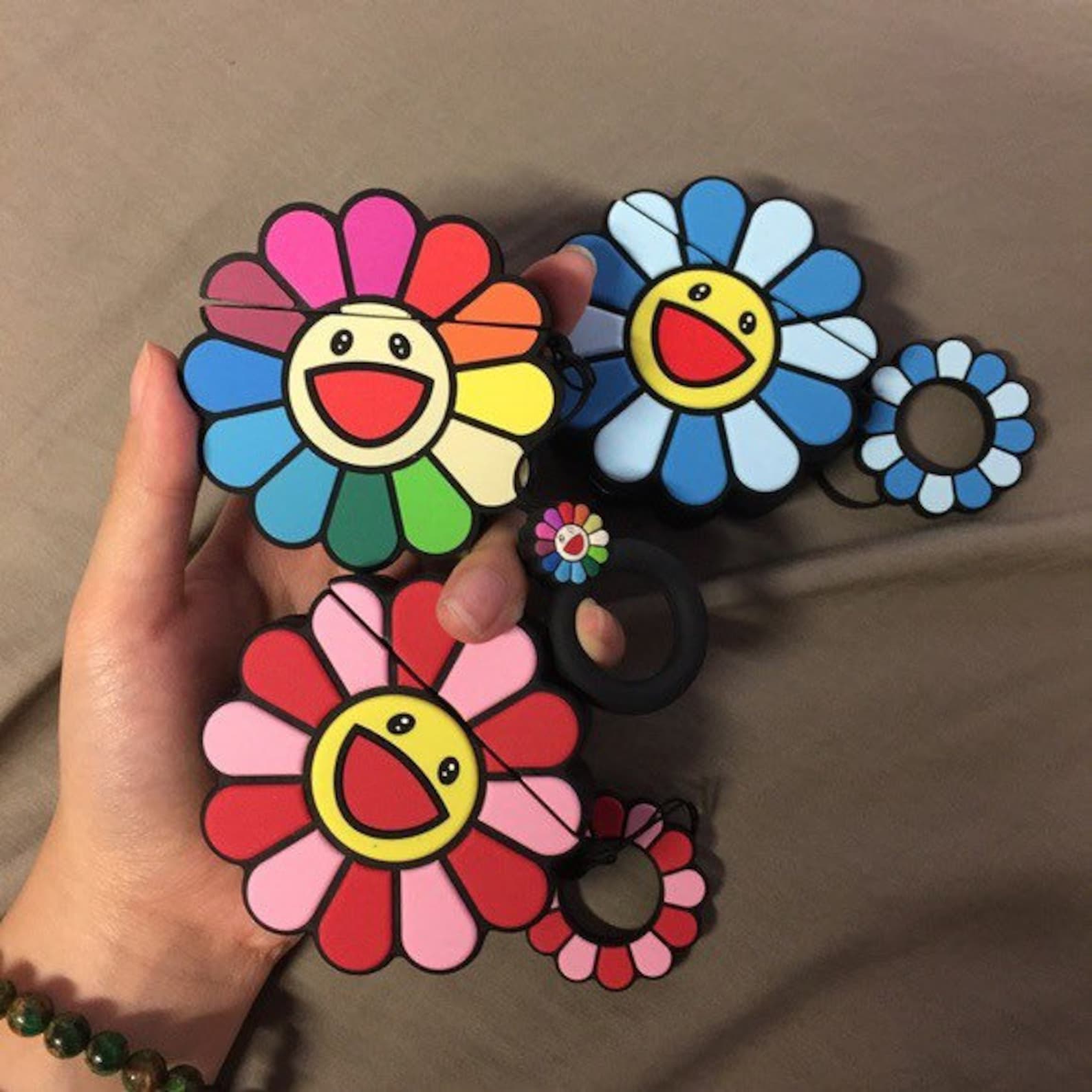 Takashi Murakami Rainbow Blue Red Pink Flower AirPod Case
