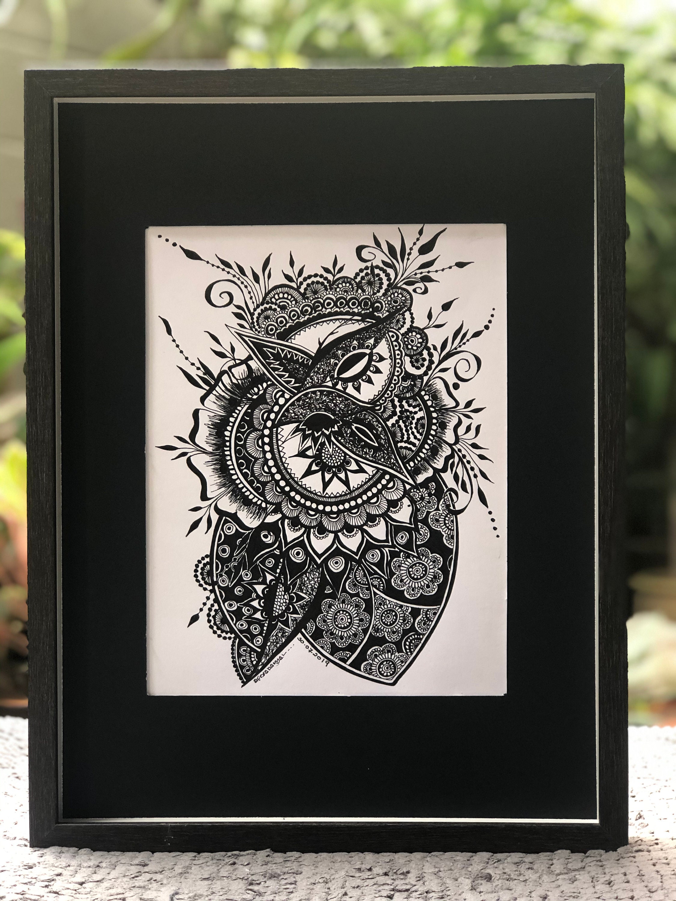 Original Hand Drawn Abstract Art in Black and White frame - Etsy