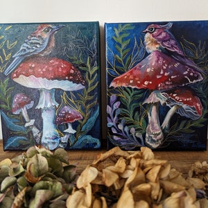 ORIGINAL Bird And Toadstool Oil Painting image 8