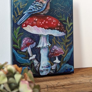 ORIGINAL Bird And Toadstool Oil Painting image 10