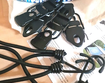 Clips and elastic straps for shade sails | Camper fabric fastening | 4 or 8 pieces
