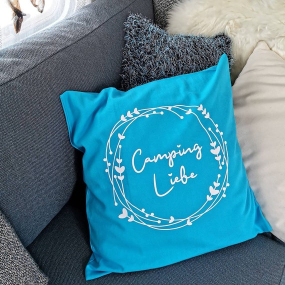 Kissenbezug petrol türkis Campingliebe 50x50cm
