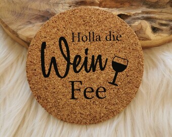 Untersetzer aus Kork, 10cm für Wein Liebhaber, Texte deutsch