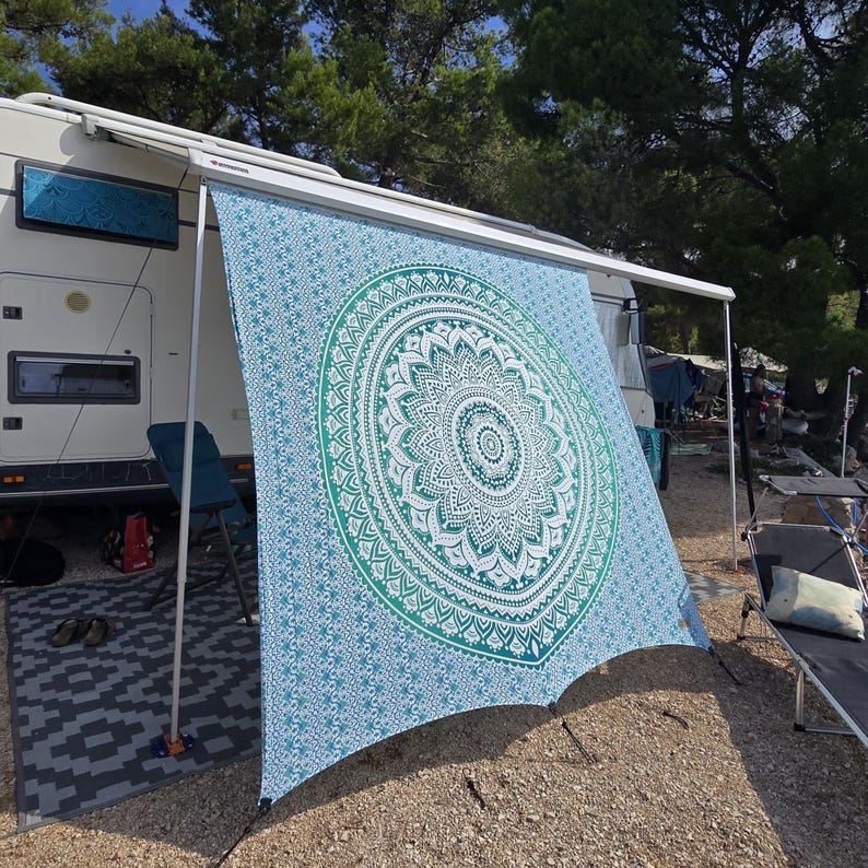 Camper DIY Set – Self-sew shade sail with tent keder | Camping privacy screen including instructions & accessories Grün