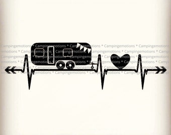 Wall decals, stickers for cars, cupboards etc. Motif heartbeat caravan tandem axle