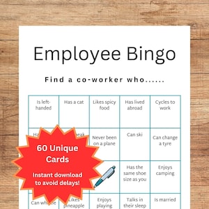 Employee Bingo 60 Unique Cards Etsy
