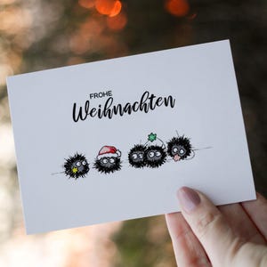 Postkarte - Frohe Weihnachten mit Rußmännchen - mit handgemalten Rußmännchen - 300g /m2 - DIN A6
