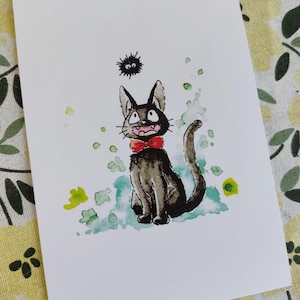 Postkarte - Jiji mit Rußmännchen - mit handgemalte Jiji und Rußmännchen - 300g /m2 - DIN A6