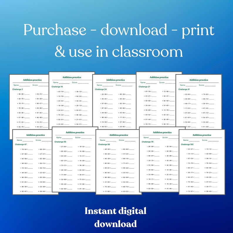 100 Pages of Addition Math Exercises for 2nd 3rd 4th Grade - Etsy