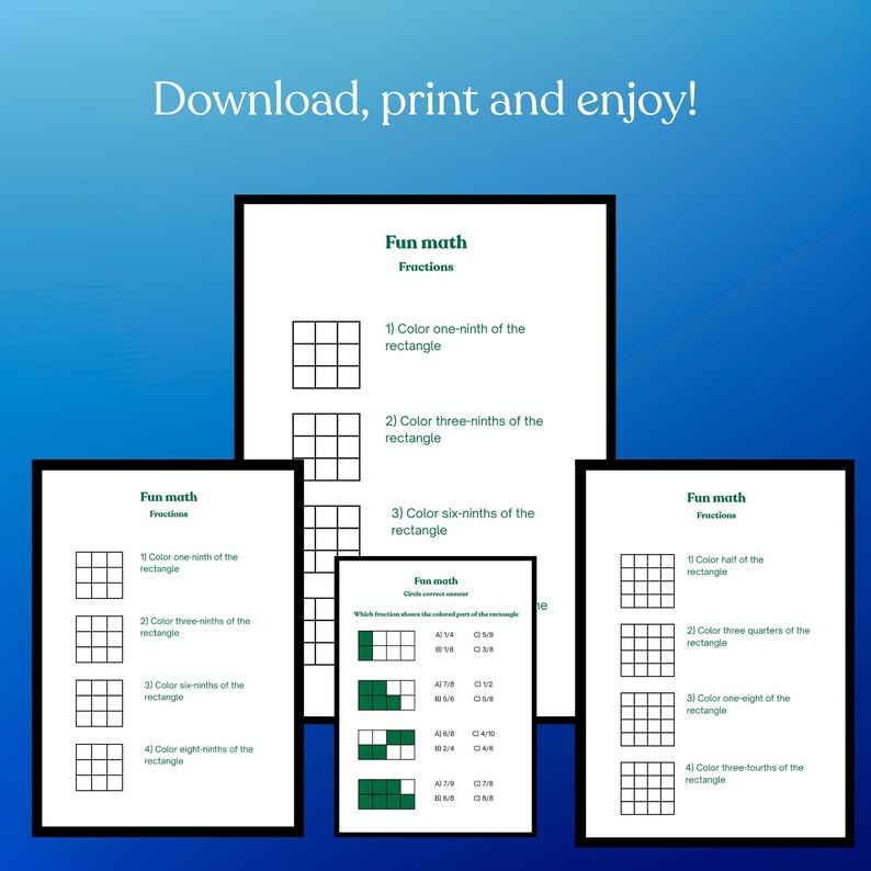 Math Fractions Rectangle Models Fractions Worksheet: Visual Rectangle Models for Grades 3-4 (A4 ...