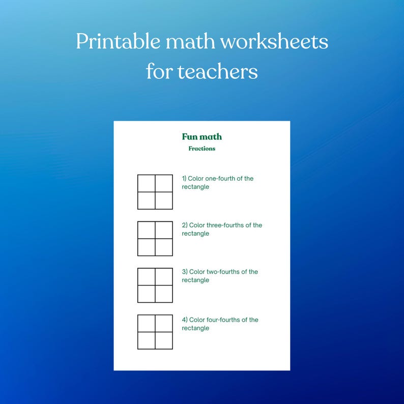 Math Fractions Rectangle Models Fractions Worksheet: Visual Rectangle Models for Grades 3-4 (A4 ...