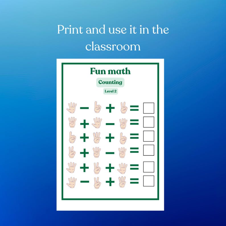 1st-2nd Grade Math Worksheet | Finger Counting Addition & Subtraction ...