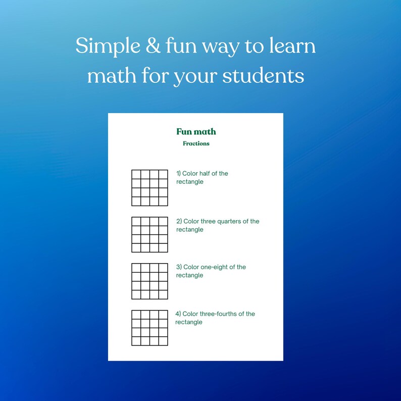 Math Fractions Rectangle Models Fractions Worksheet: Visual Rectangle Models for Grades 3-4 (A4 ...
