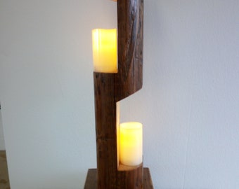 Lampadaire de type particulier en bois usagé avec bougie à cire LED,Lampadaire en bois, lampadaire unique, lampe au sol type loft, lampadaire rustique