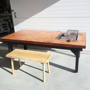 Vintage stół jadalny, stół do grillowania, stół patio z grillem, stół do salonu, stół do jadalni, stół z litego drewna, projektowanie wnętrz, stół loft art