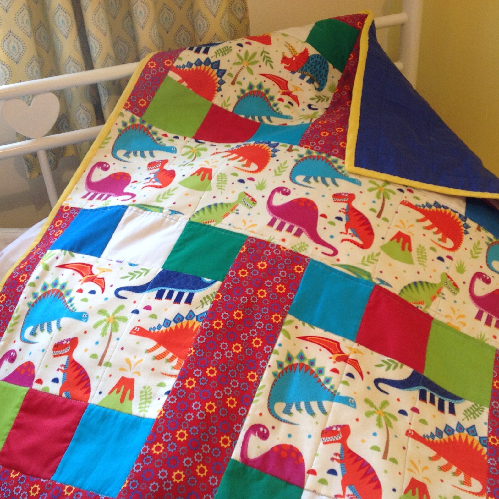 Bright Bold Dinosaur Patchwork Quilt Etsy UK