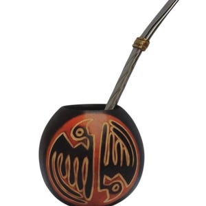Condor design/Natural Mate gourd cup/Hand made/Carved-burned/No inks/