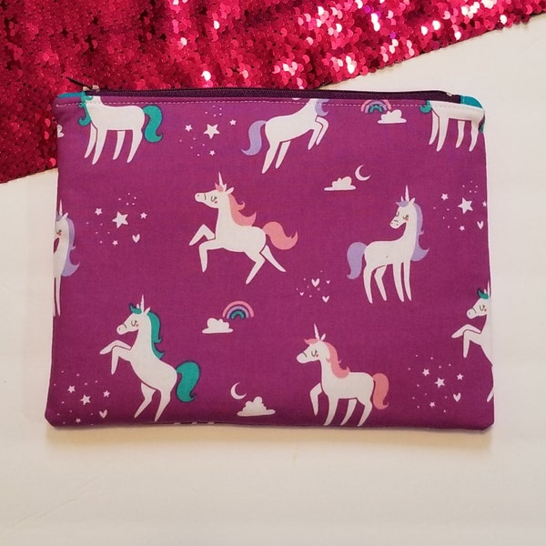 Unicorn Zipper Bag . purple Toiletry make up bag . travel pouch . girl gift . Cosmetic bag