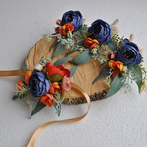 Rust orange blue boutonniere, Wedding buttonhole, Fall wedding flowers
