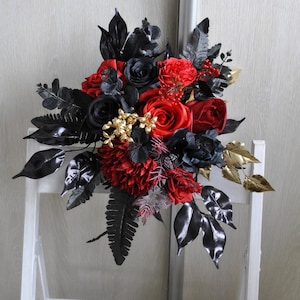 Black red  gold wedding bouquet, Gothic wedding bouquet,  Halloween wedding bouquet